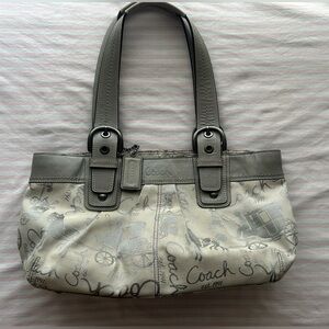 Coach Signature Gray and Cream Shoulder Bag